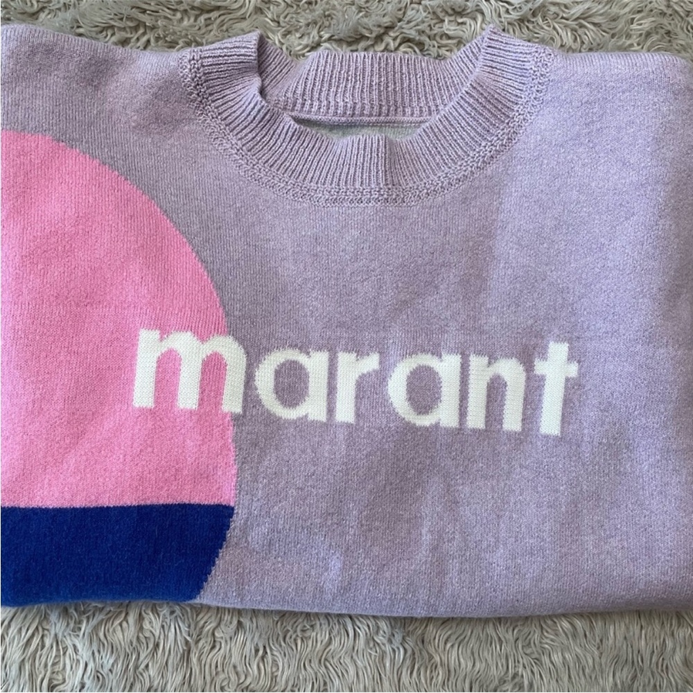 Isabel Marant Color-Block Crew Neck Sweater in Pink and Purple